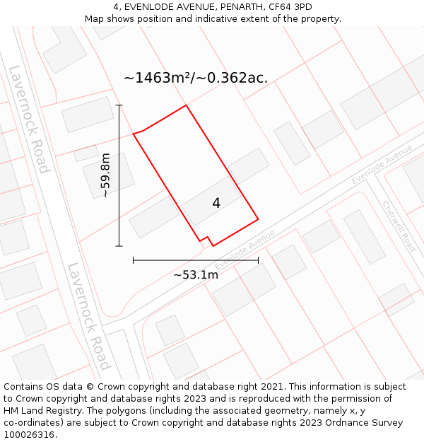 4, EVENLODE AVENUE, PENARTH, CF64 3PD: Plot and title map
