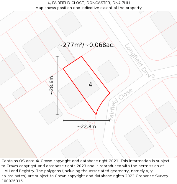 4, FAIRFIELD CLOSE, DONCASTER, DN4 7HH: Plot and title map