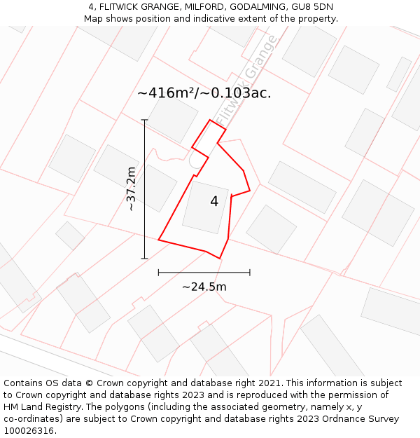 4, FLITWICK GRANGE, MILFORD, GODALMING, GU8 5DN: Plot and title map
