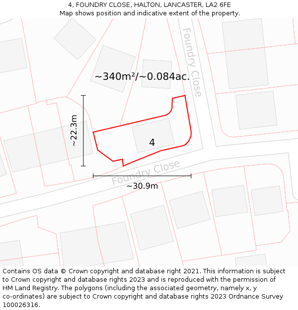 4, FOUNDRY CLOSE, HALTON, LANCASTER, LA2 6FE: Plot and title map
