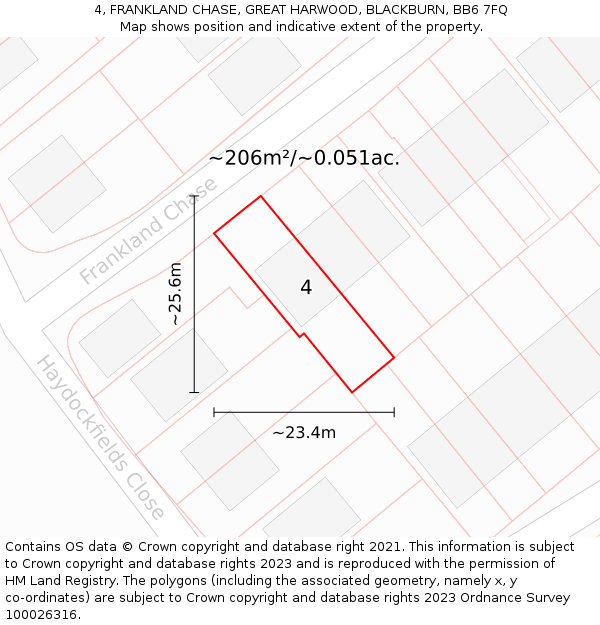 4, FRANKLAND CHASE, GREAT HARWOOD, BLACKBURN, BB6 7FQ: Plot and title map
