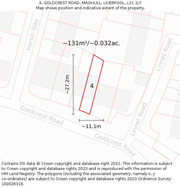 4, GOLDCREST ROAD, MAGHULL, LIVERPOOL, L31 1LT: Plot and title map
