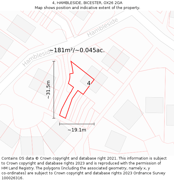 4, HAMBLESIDE, BICESTER, OX26 2GA: Plot and title map