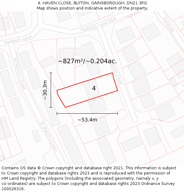 4, HAVEN CLOSE, BLYTON, GAINSBOROUGH, DN21 3PG: Plot and title map