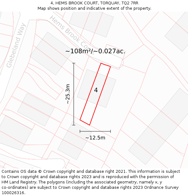 4, HEMS BROOK COURT, TORQUAY, TQ2 7RR: Plot and title map