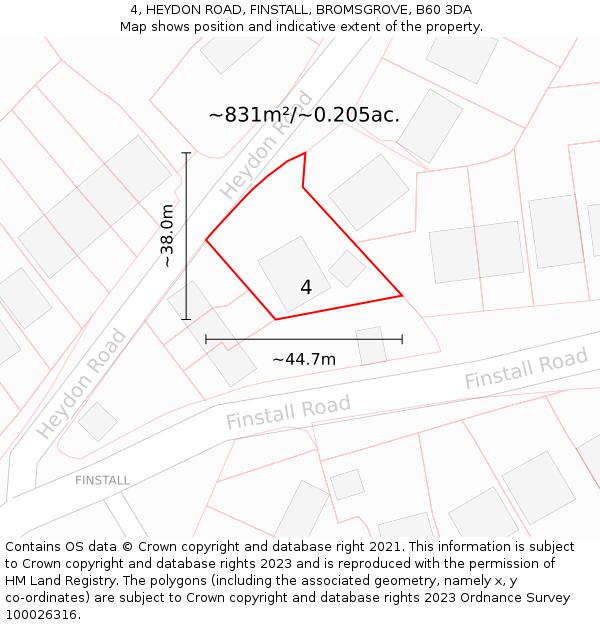 4, HEYDON ROAD, FINSTALL, BROMSGROVE, B60 3DA: Plot and title map
