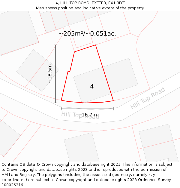 4, HILL TOP ROAD, EXETER, EX1 3DZ: Plot and title map