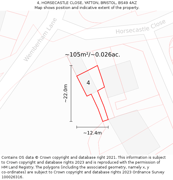 4, HORSECASTLE CLOSE, YATTON, BRISTOL, BS49 4AZ: Plot and title map