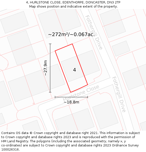 4, HURLSTONE CLOSE, EDENTHORPE, DONCASTER, DN3 2TP: Plot and title map