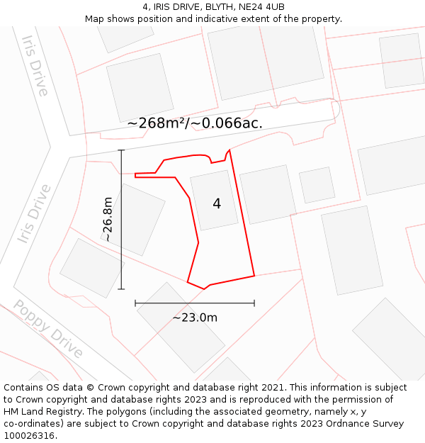 4, IRIS DRIVE, BLYTH, NE24 4UB: Plot and title map