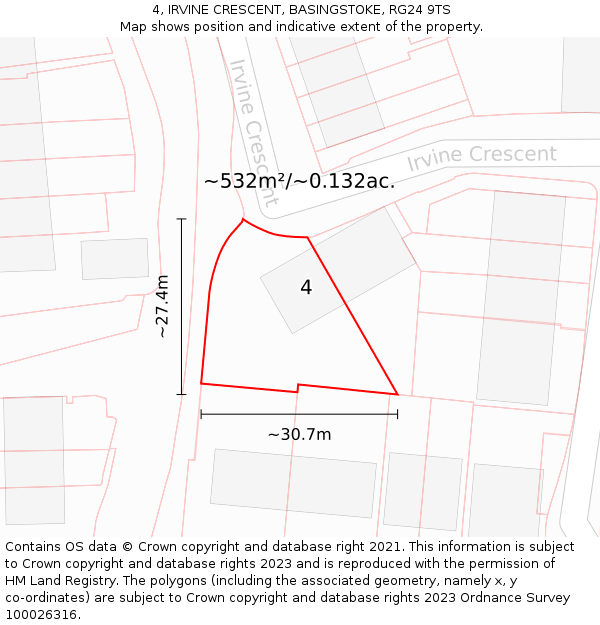 4, IRVINE CRESCENT, BASINGSTOKE, RG24 9TS: Plot and title map