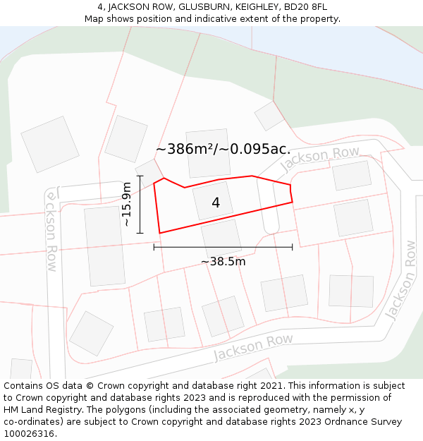 4, JACKSON ROW, GLUSBURN, KEIGHLEY, BD20 8FL: Plot and title map