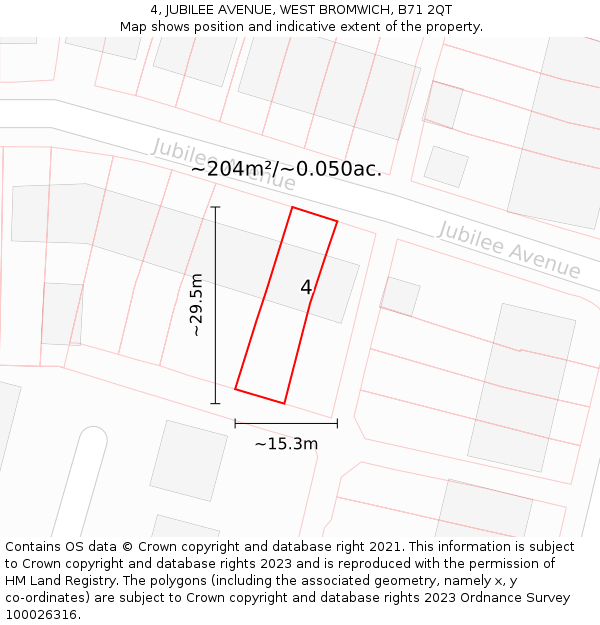 4, JUBILEE AVENUE, WEST BROMWICH, B71 2QT: Plot and title map