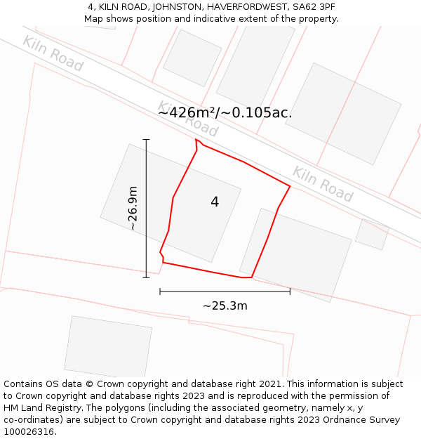 4, KILN ROAD, JOHNSTON, HAVERFORDWEST, SA62 3PF: Plot and title map