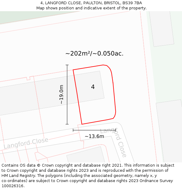 4, LANGFORD CLOSE, PAULTON, BRISTOL, BS39 7BA: Plot and title map