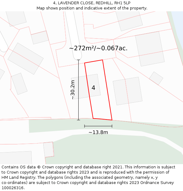4, LAVENDER CLOSE, REDHILL, RH1 5LP: Plot and title map