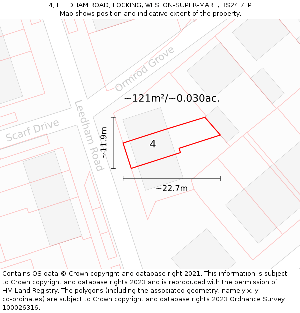 4, LEEDHAM ROAD, LOCKING, WESTON-SUPER-MARE, BS24 7LP: Plot and title map