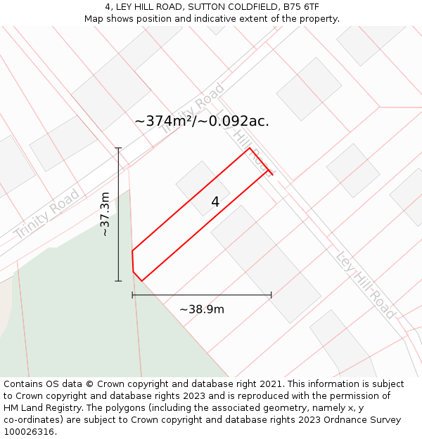 4, LEY HILL ROAD, SUTTON COLDFIELD, B75 6TF: Plot and title map