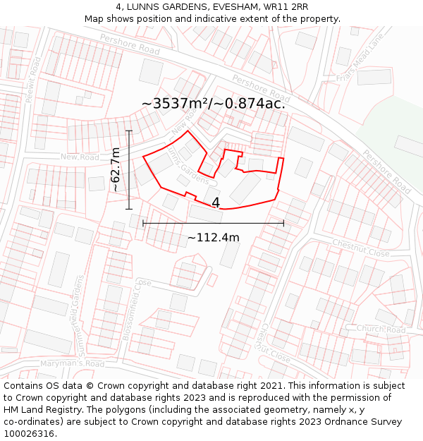 4, LUNNS GARDENS, EVESHAM, WR11 2RR: Plot and title map