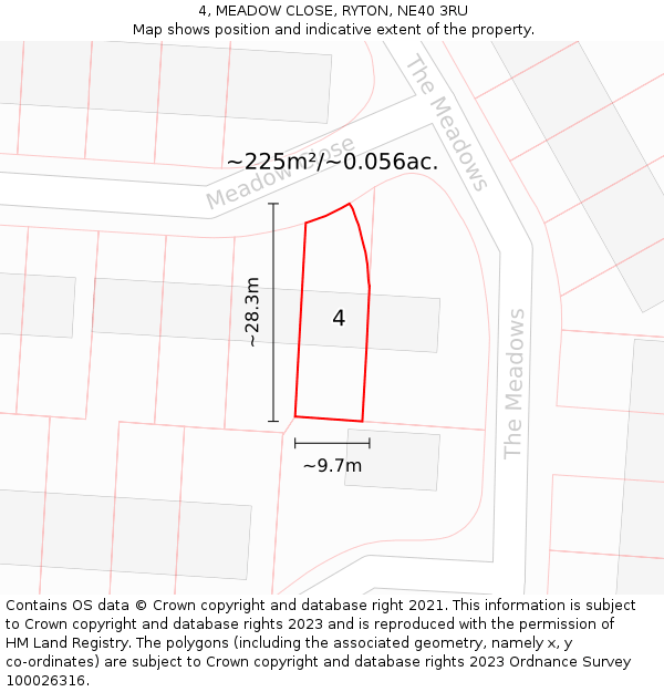 4, MEADOW CLOSE, RYTON, NE40 3RU: Plot and title map