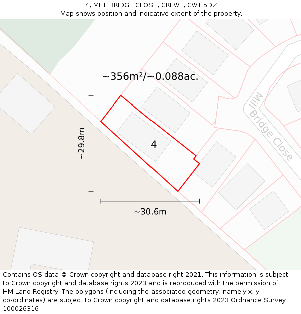 4, MILL BRIDGE CLOSE, CREWE, CW1 5DZ: Plot and title map