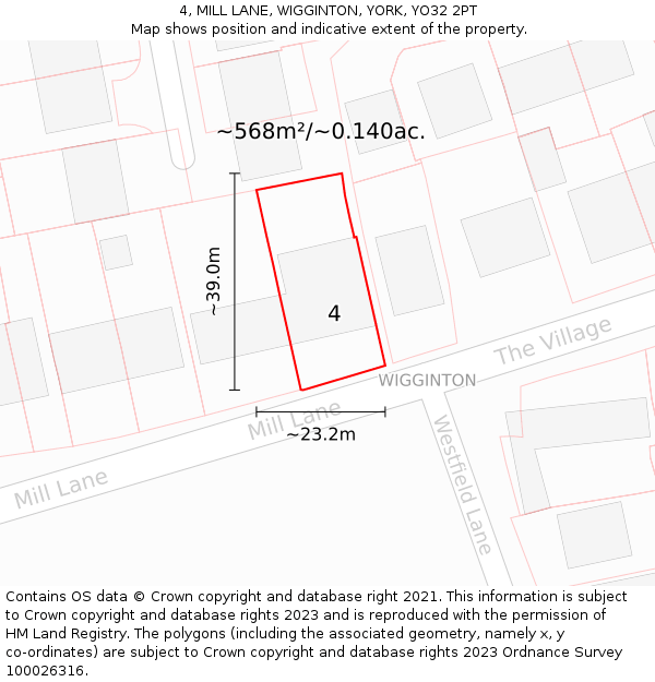4, MILL LANE, WIGGINTON, YORK, YO32 2PT: Plot and title map