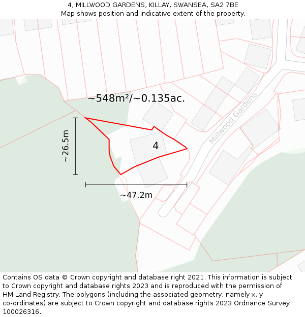 4, MILLWOOD GARDENS, KILLAY, SWANSEA, SA2 7BE: Plot and title map