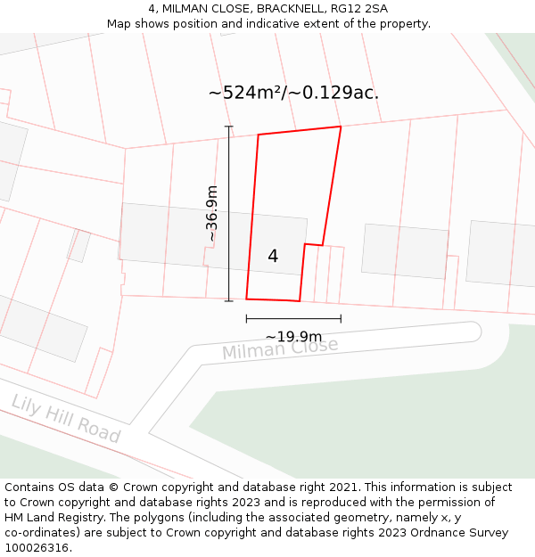 4, MILMAN CLOSE, BRACKNELL, RG12 2SA: Plot and title map