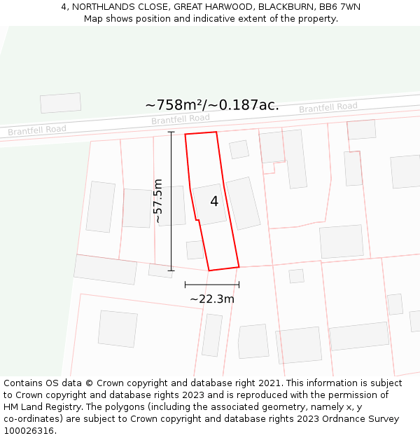 4, NORTHLANDS CLOSE, GREAT HARWOOD, BLACKBURN, BB6 7WN: Plot and title map