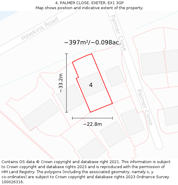 4, PALMER CLOSE, EXETER, EX1 3GP: Plot and title map