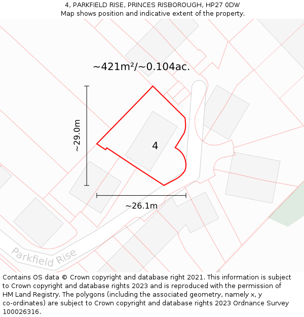 4, PARKFIELD RISE, PRINCES RISBOROUGH, HP27 0DW: Plot and title map