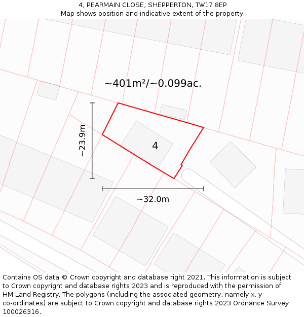 4, PEARMAIN CLOSE, SHEPPERTON, TW17 8EP: Plot and title map
