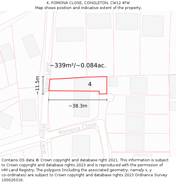 4, POMONA CLOSE, CONGLETON, CW12 4FW: Plot and title map