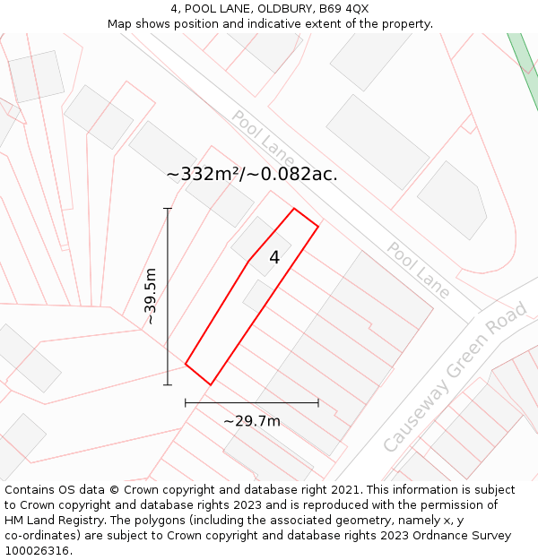 4, POOL LANE, OLDBURY, B69 4QX: Plot and title map