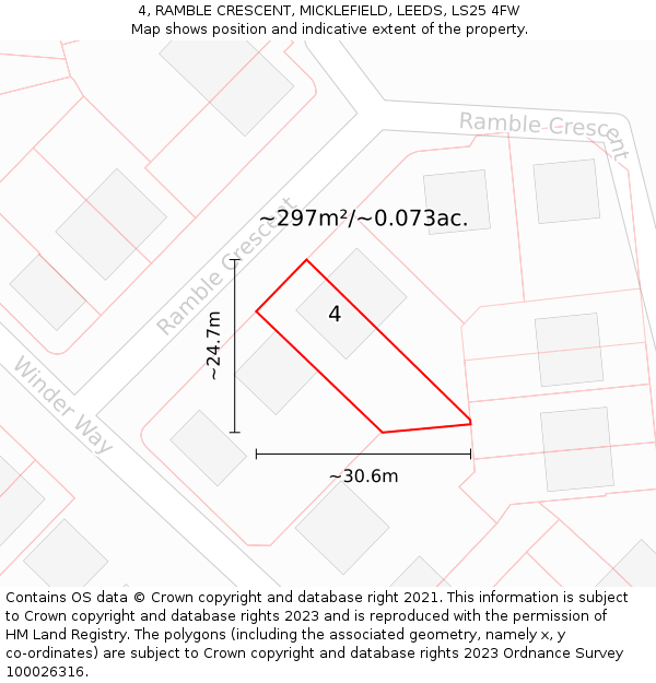4, RAMBLE CRESCENT, MICKLEFIELD, LEEDS, LS25 4FW: Plot and title map