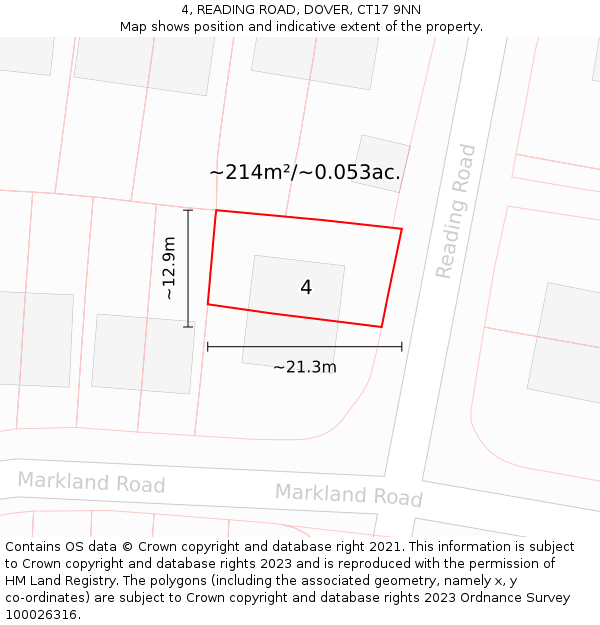 4, READING ROAD, DOVER, CT17 9NN: Plot and title map