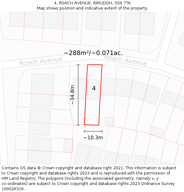 4, ROACH AVENUE, RAYLEIGH, SS6 7TA: Plot and title map