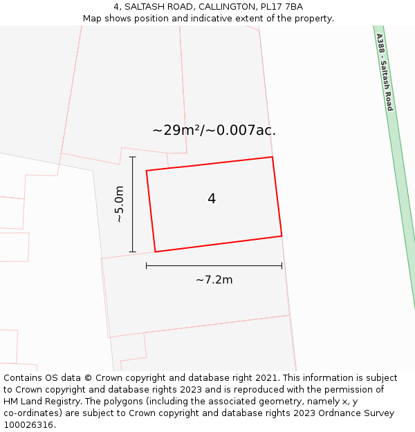 4, SALTASH ROAD, CALLINGTON, PL17 7BA: Plot and title map
