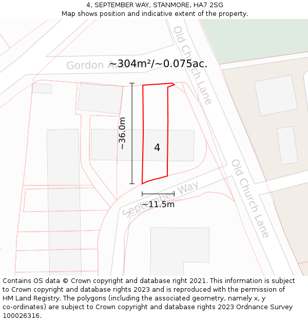 4, SEPTEMBER WAY, STANMORE, HA7 2SG: Plot and title map