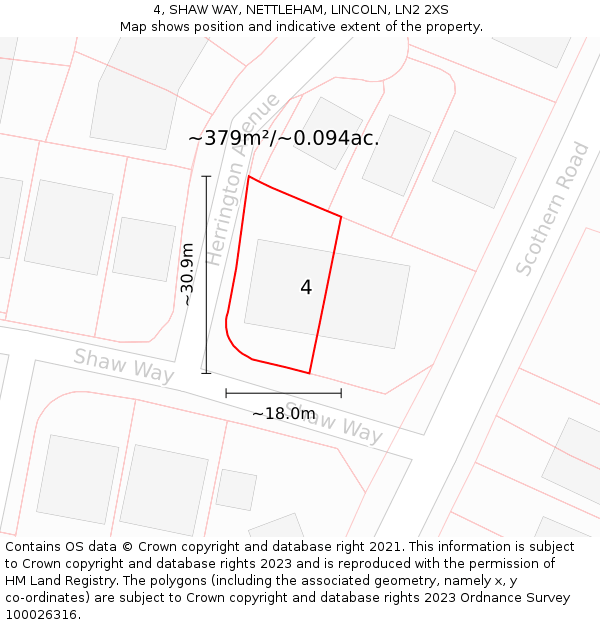 4, SHAW WAY, NETTLEHAM, LINCOLN, LN2 2XS: Plot and title map