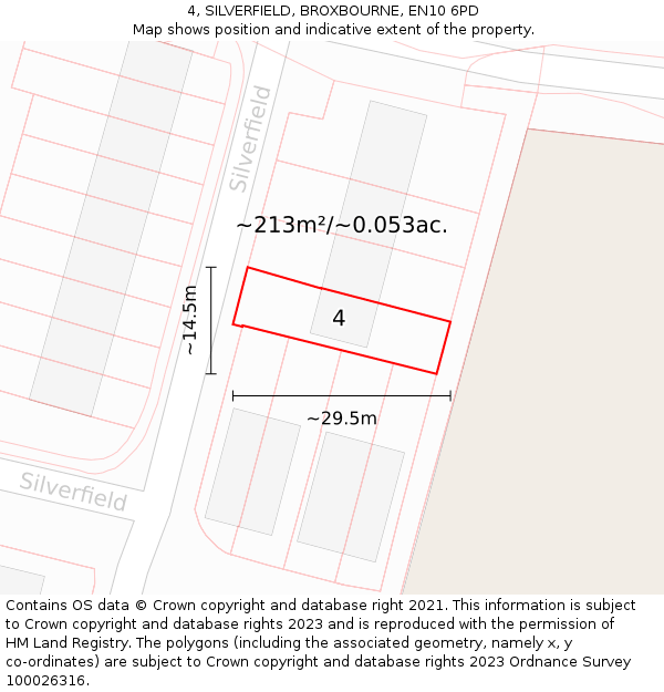 4, SILVERFIELD, BROXBOURNE, EN10 6PD: Plot and title map