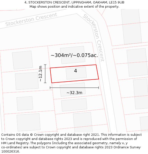 4, STOCKERSTON CRESCENT, UPPINGHAM, OAKHAM, LE15 9UB: Plot and title map
