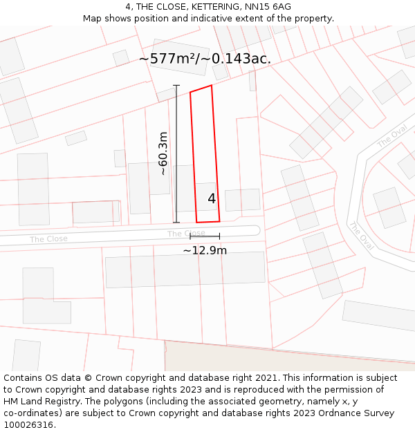 4, THE CLOSE, KETTERING, NN15 6AG: Plot and title map