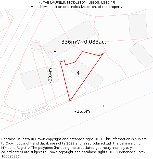 4, THE LAURELS, MIDDLETON, LEEDS, LS10 4FJ: Plot and title map