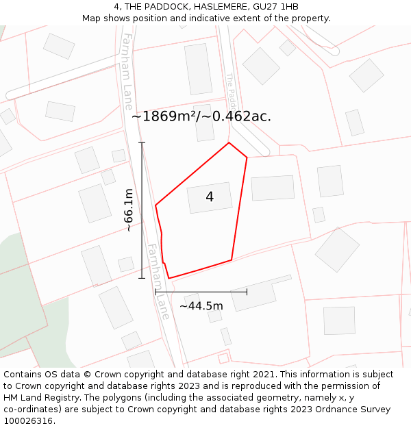 4, THE PADDOCK, HASLEMERE, GU27 1HB: Plot and title map