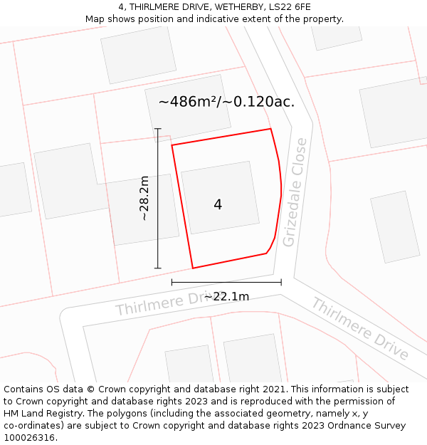 4, THIRLMERE DRIVE, WETHERBY, LS22 6FE: Plot and title map