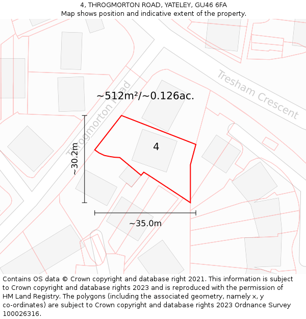 4, THROGMORTON ROAD, YATELEY, GU46 6FA: Plot and title map