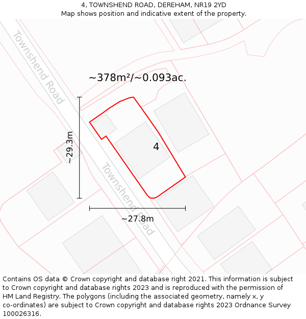 4, TOWNSHEND ROAD, DEREHAM, NR19 2YD: Plot and title map
