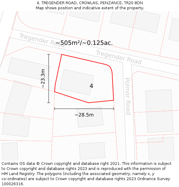 4, TREGENDER ROAD, CROWLAS, PENZANCE, TR20 8DN: Plot and title map