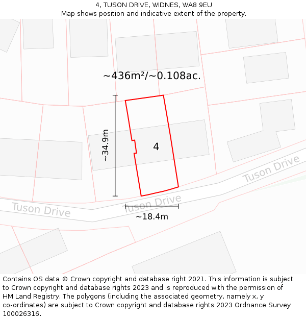 4, TUSON DRIVE, WIDNES, WA8 9EU: Plot and title map